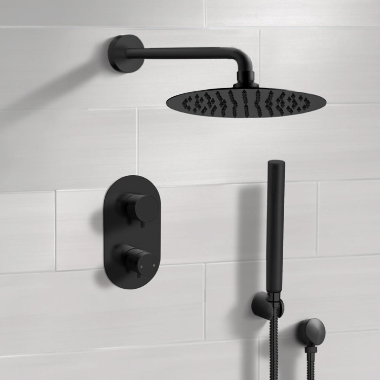Shower Faucet Matte Black Thermostatic Shower System with Handheld, Rain Shower Head, Shower Faucet Set Remer SFH35